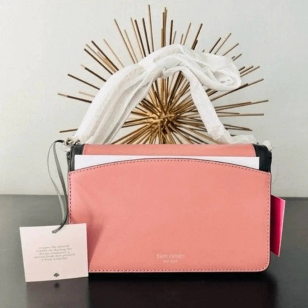 Kate Spade Gentle Panda Crossbody Leather Wallet Bag,‎ Pink/Black, NWT